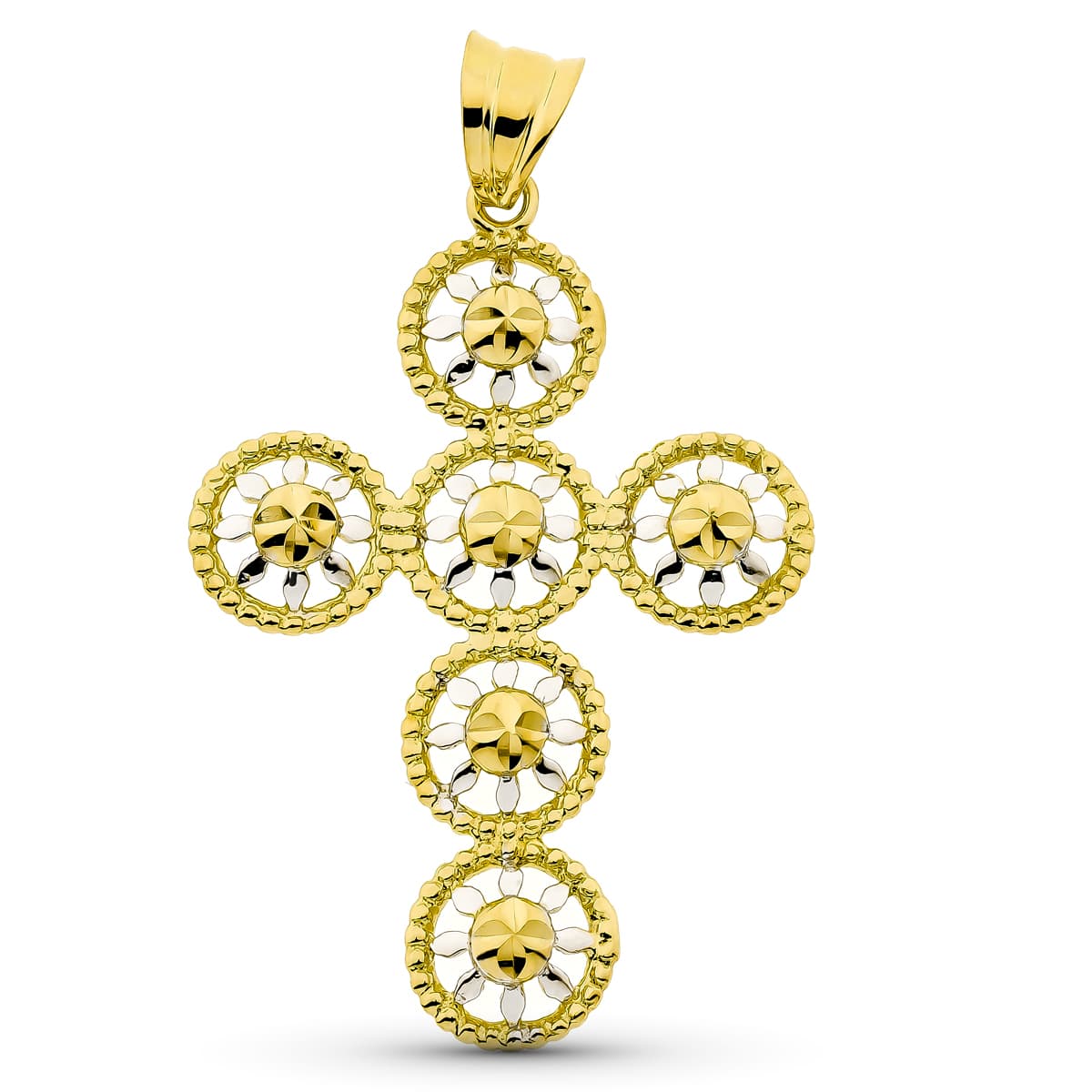 18K Cross Bicolor Gold 42x29 mm