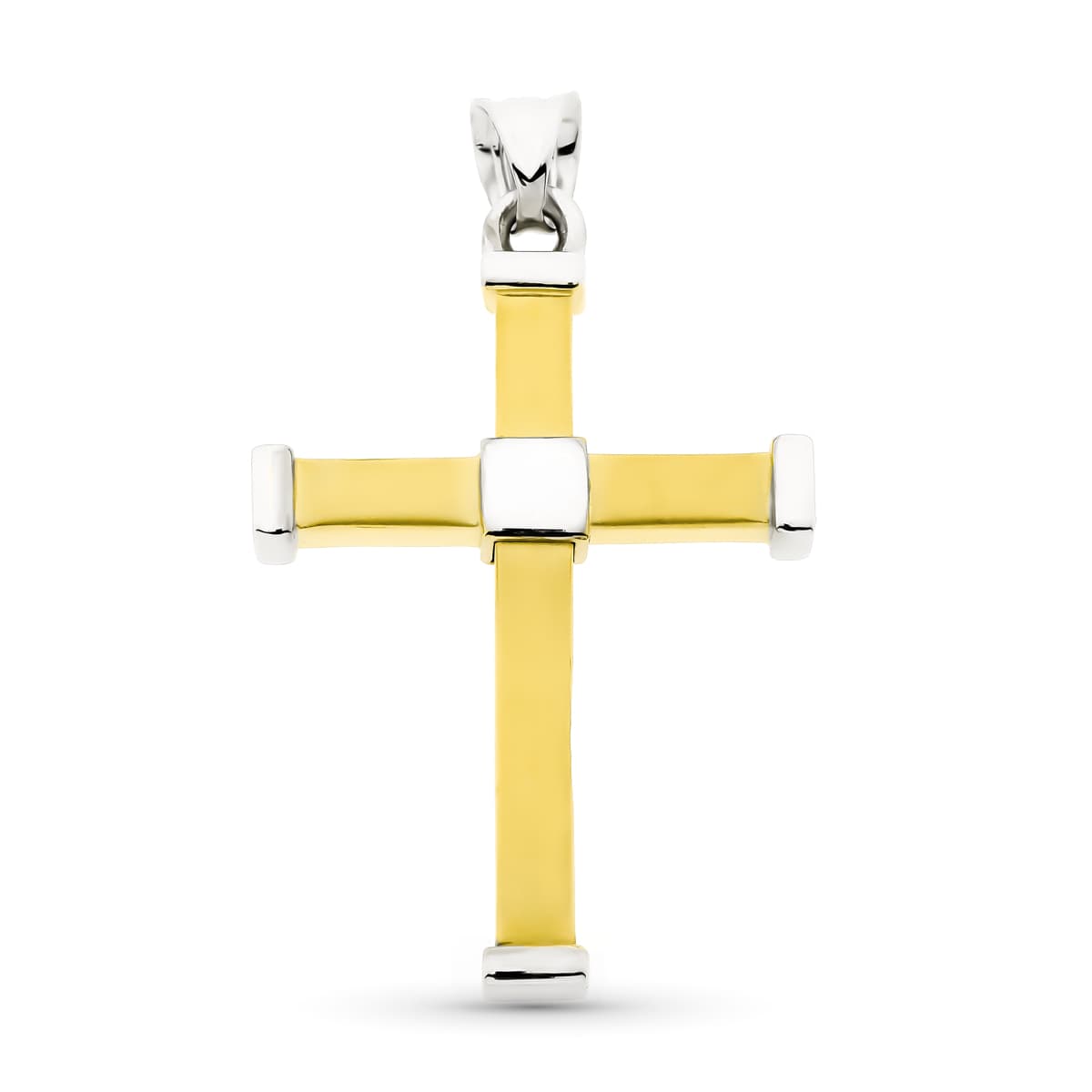 18K Hollow Bicolor Gold Cross Bicolor 38x24 mm