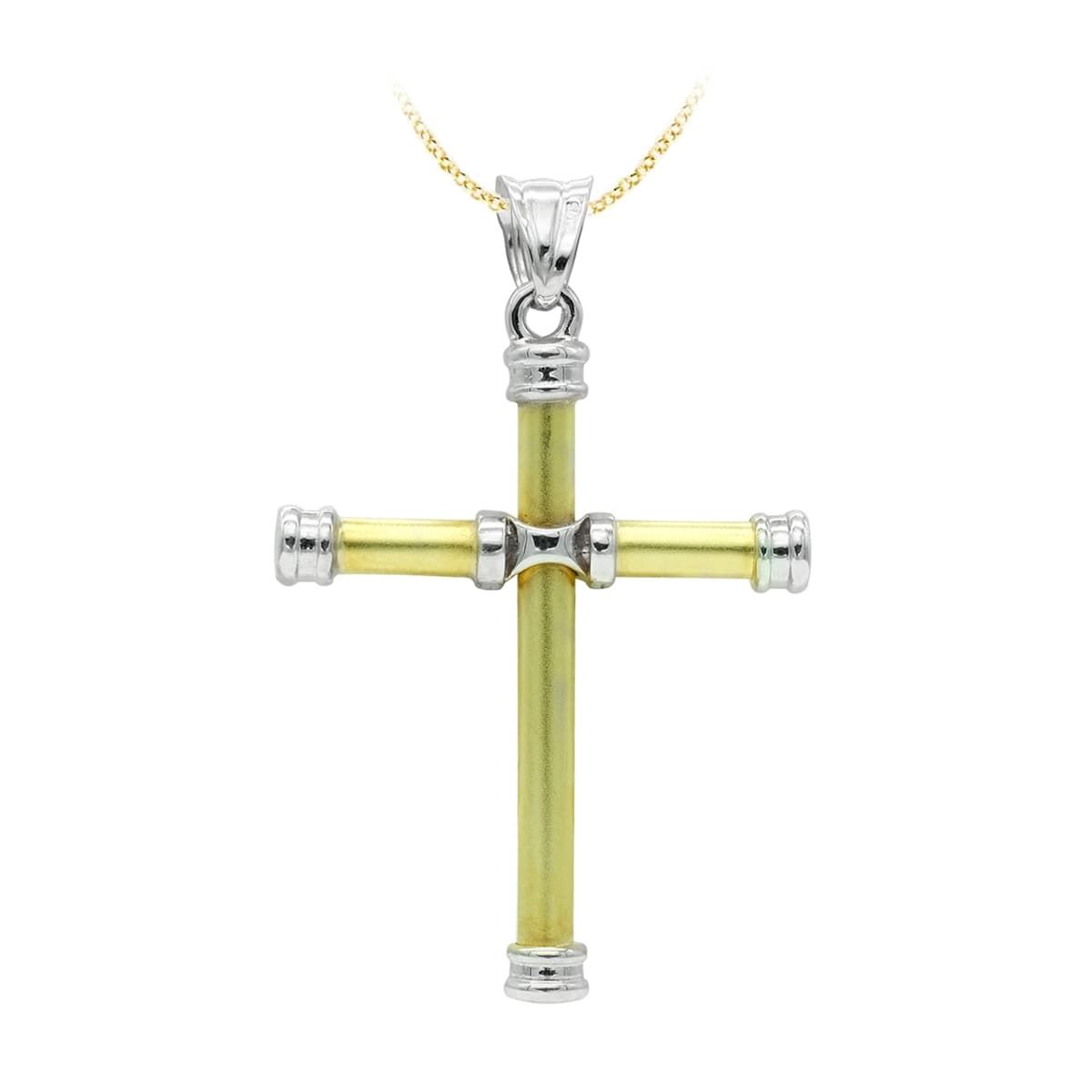 18K Hollow Bicolor Gold Cross 40x30 mm