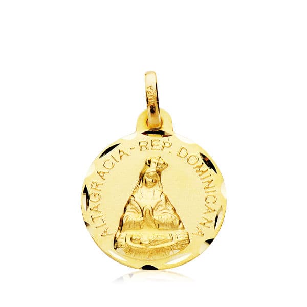 18K Medal Virgin of Altagracia Carved 16 mm
