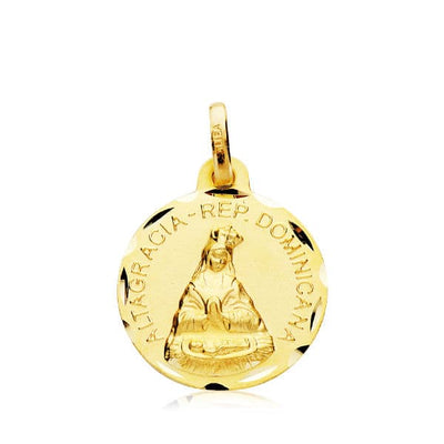 18K Virgin of Altagracia Medal Carved 16 mm