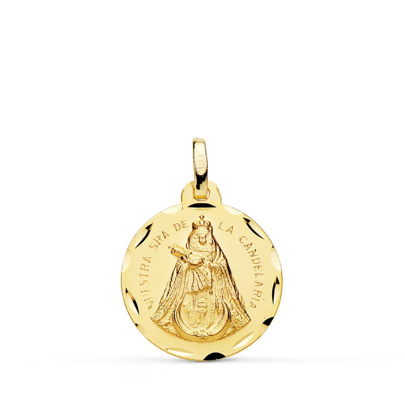 18K Medalla Nuestra Señora De La Candelaria Tallada 18 Mm