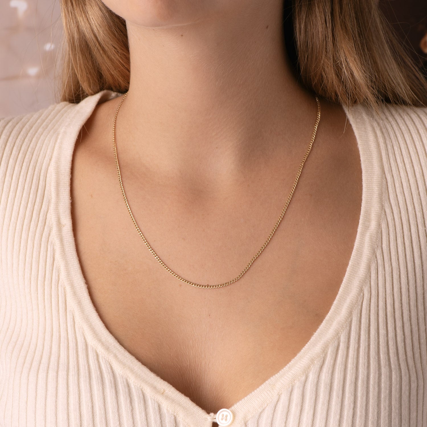 18K Cadena Hueca Barbada 50 cm 1.5 mm