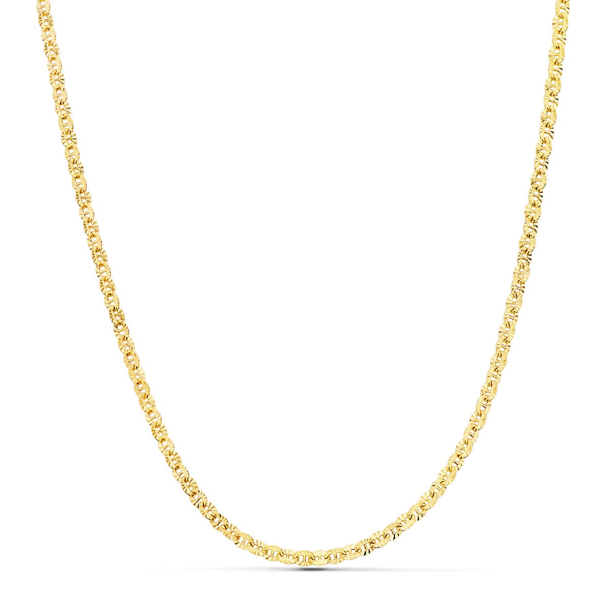 18K Yellow Gold Hollow Forced Chain Carved Link Long 45 cm Wide 2 mm