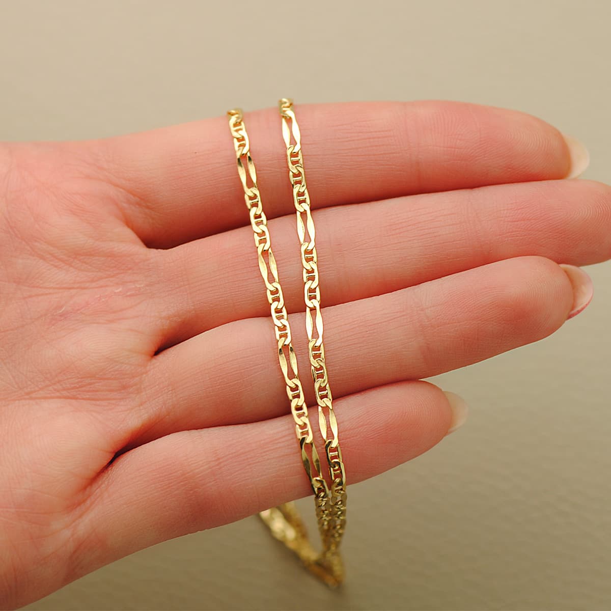 18K Yellow Gold Anchor Chain 3x1 Hollow Length 45 cm Width 2 mm