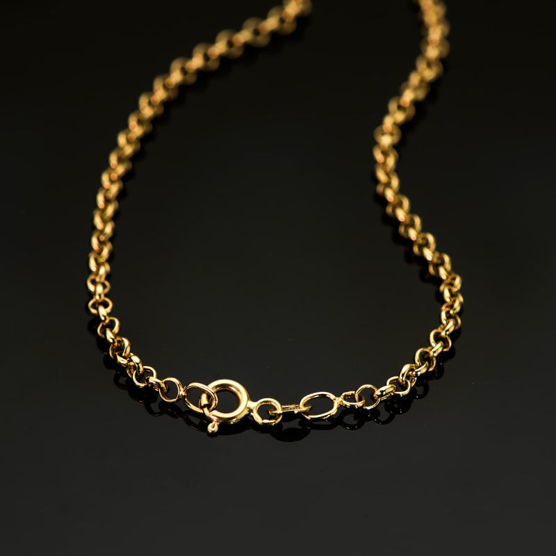 18K Yellow Gold Hollow Rolo Chain Lightweight Width: 2.5mm Length: 45 cm Reasa Clasp