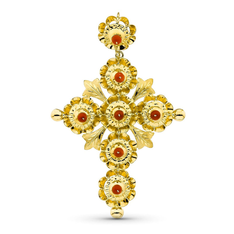 18K Cruz Oro Amarillo Mantilla Arquillos. 71x47 mm