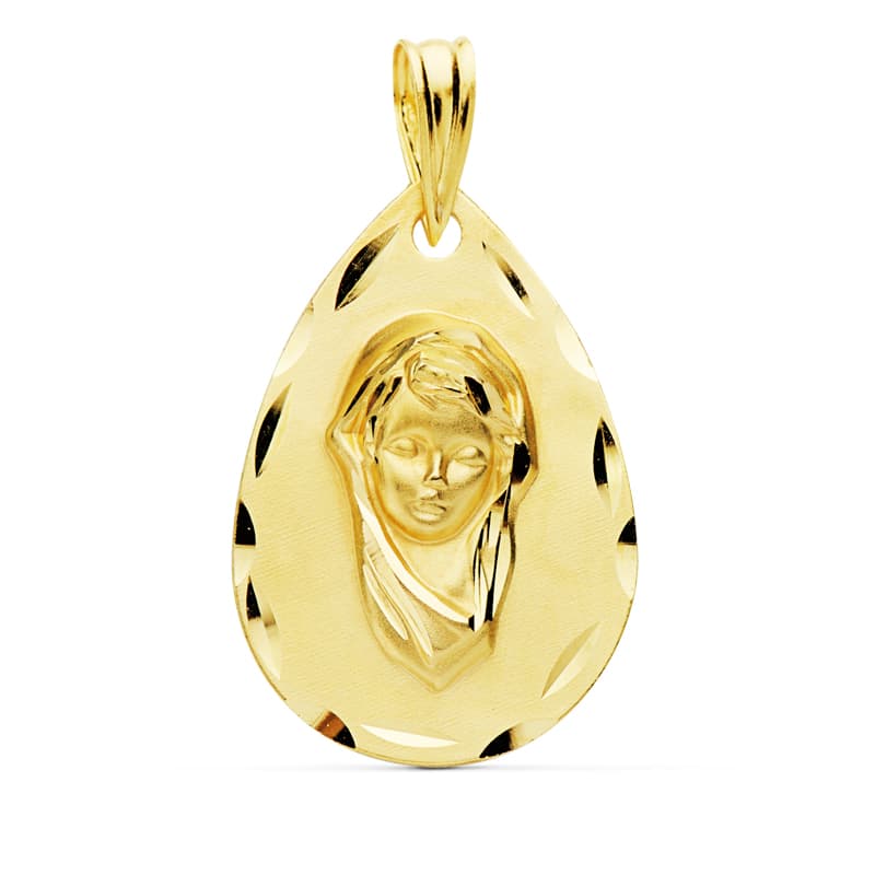 Médaille 18K Vierge Enfant 21x14 mm