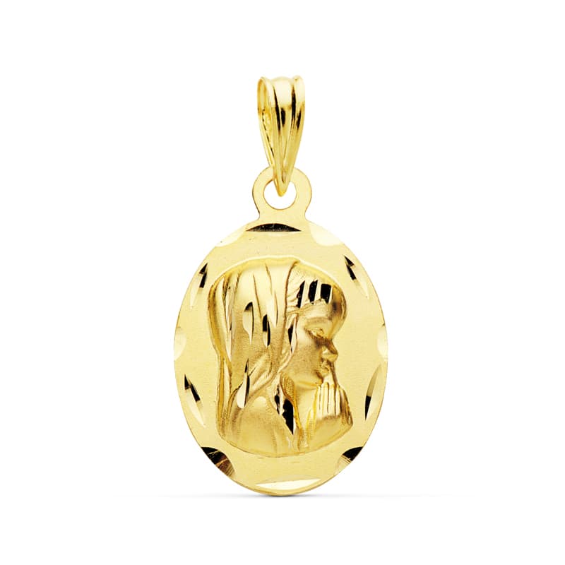 18K Medalla Oro Amarillo Virgen Niña 19X12 mm