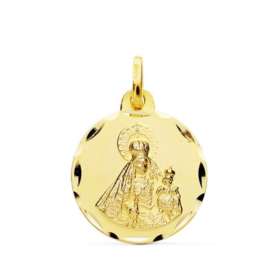 18K Yellow Gold Medal Virgin of the Rosary Carved 18 mm