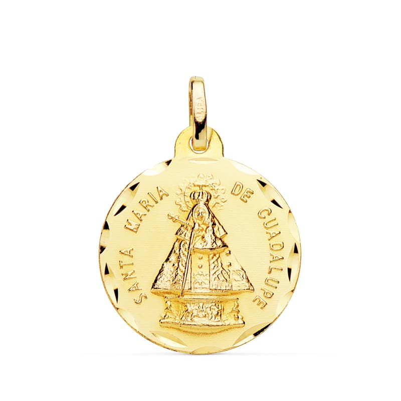 18K Virgin Saint Mary of Guadalupe Medal Carved 20 mm
