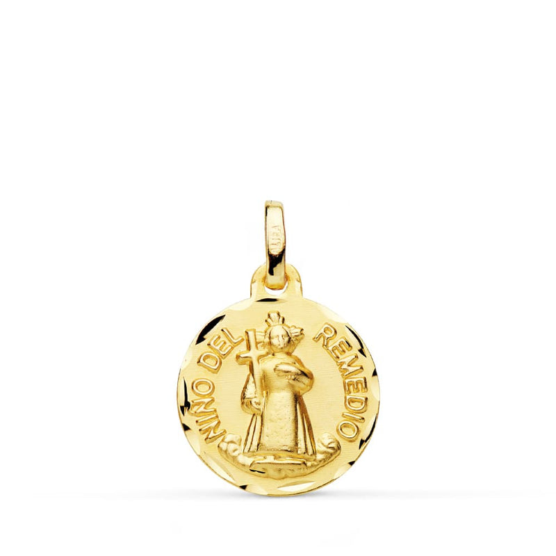 Médaille Enfant du Remède en Or Jaune 18 Carats Sculptée 16 mm