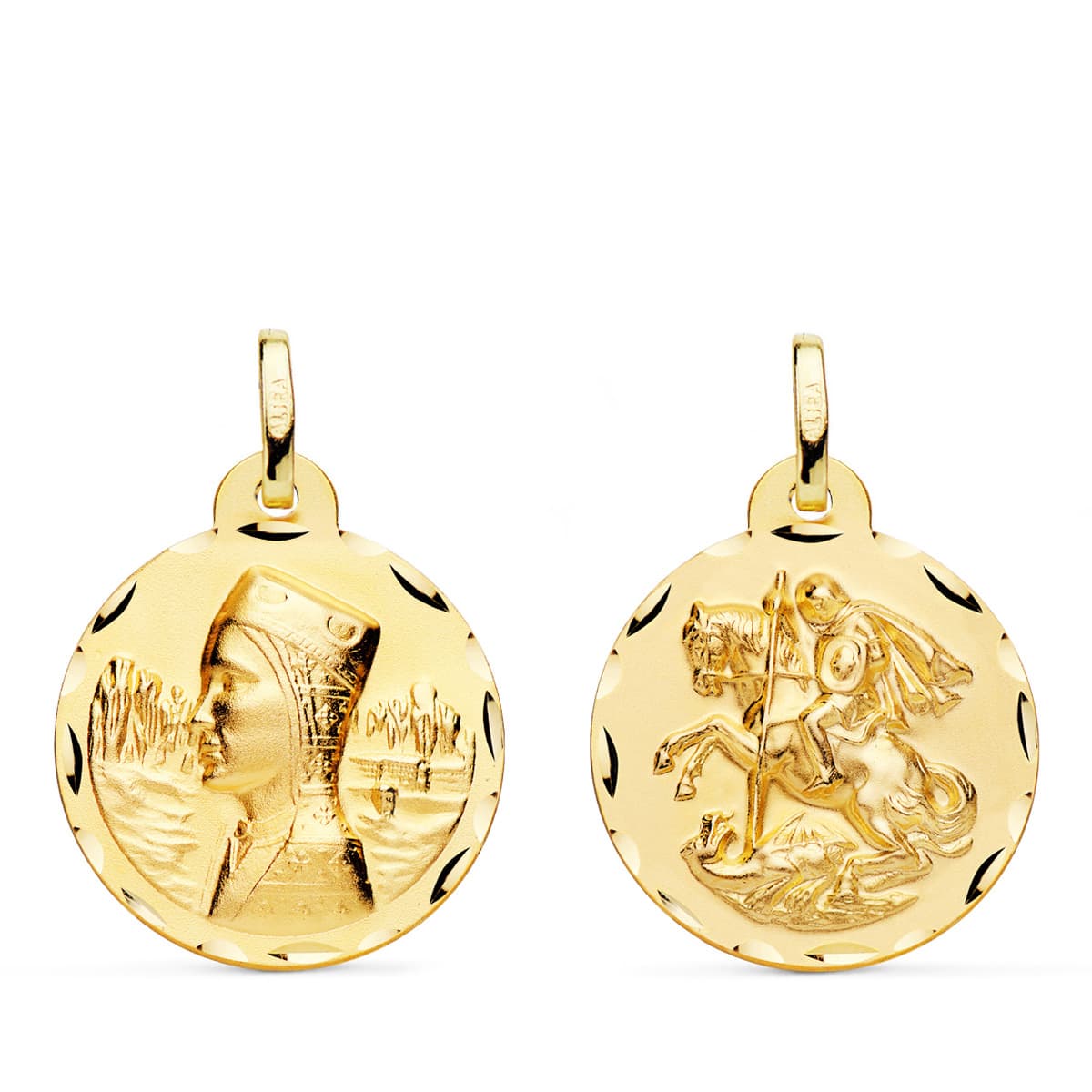 18K Escapular Virgin Montserrat And Saint George Carved 20 mm