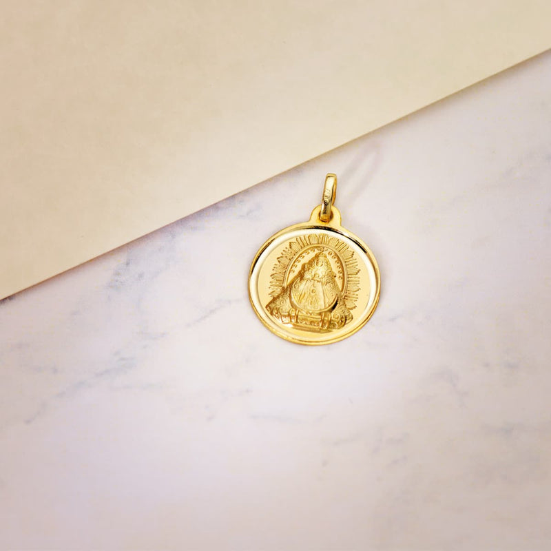 18K Medalla Oro Amarillo Virgen De Las Nieves Bisel 18 mm
