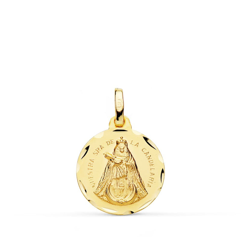 18K Our Lady of Candelaria Medal Carved 16 mm