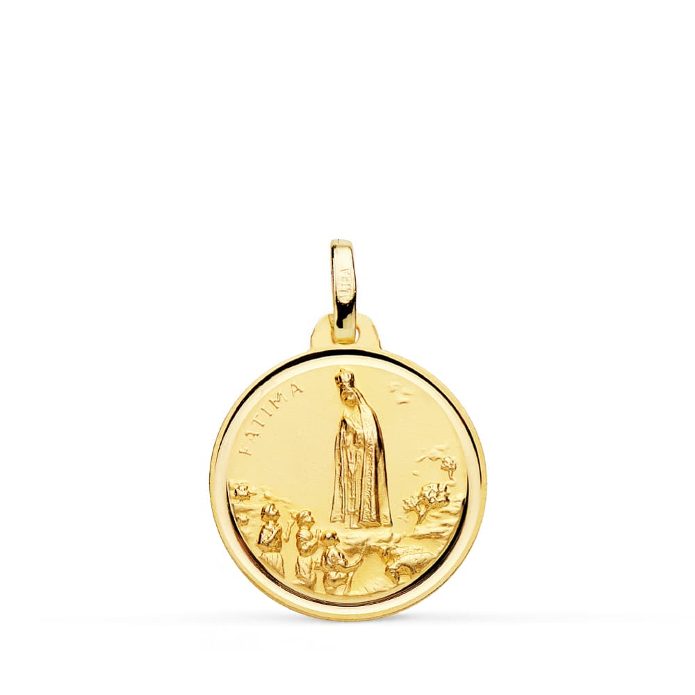 18K Virgin of Fatima Medal Beveled 18 mm
