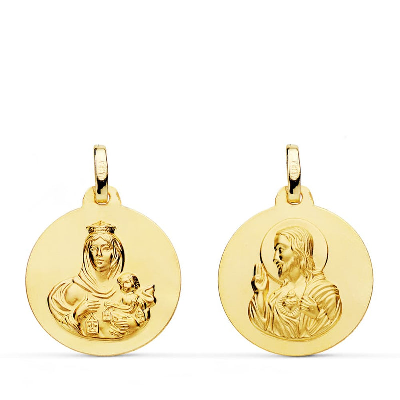 18K Scapulaire Lisse Virgen Del Carmen Coeur de Jésus 18 Mm