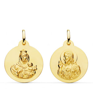 18K Escapulario Liso Virgen Del Carmen Corazon De Jesus 20 mm