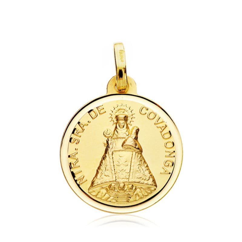 18K Medal Virgin of Covadonga Beveled 18 mm