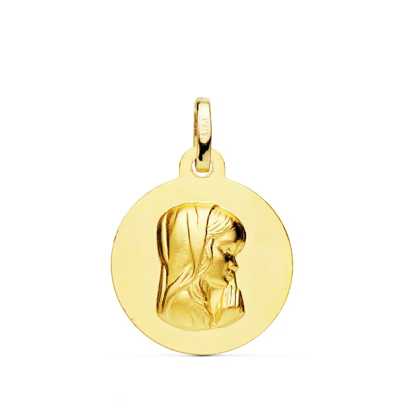 18K Medalla Virgen Niña Matizada 16 mm