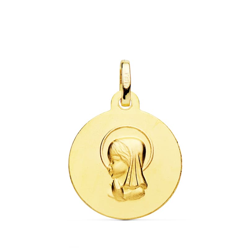 Médaille Vierge Enfant 18K 16 mm Sculptée