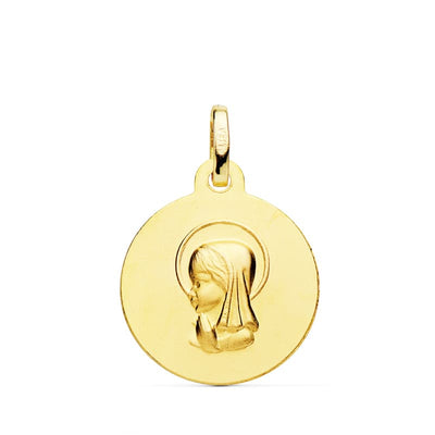 18K Virgin Girl Medal 16 mm Carved