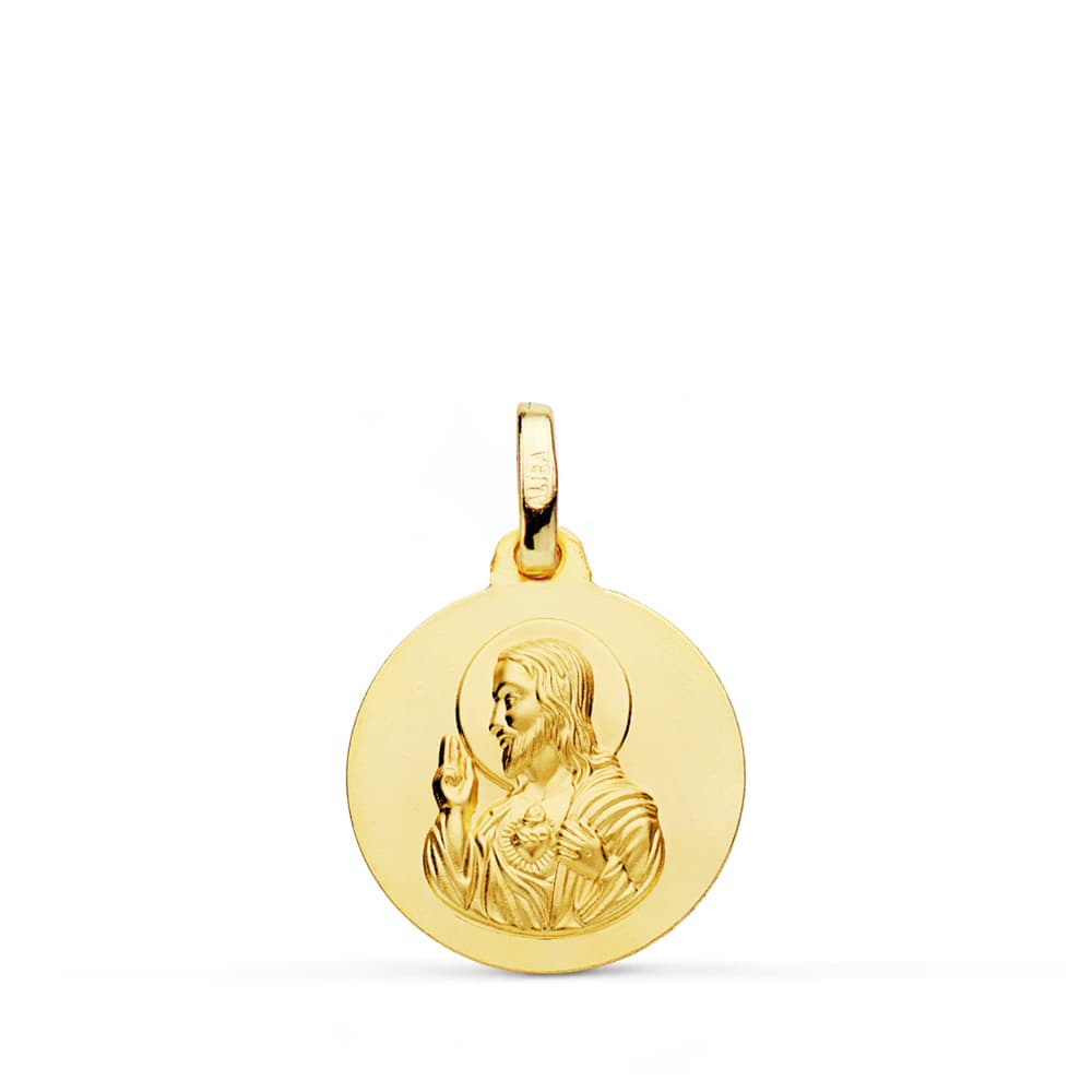 18K Medal Sacred Heart of Jesus Smooth 16 mm