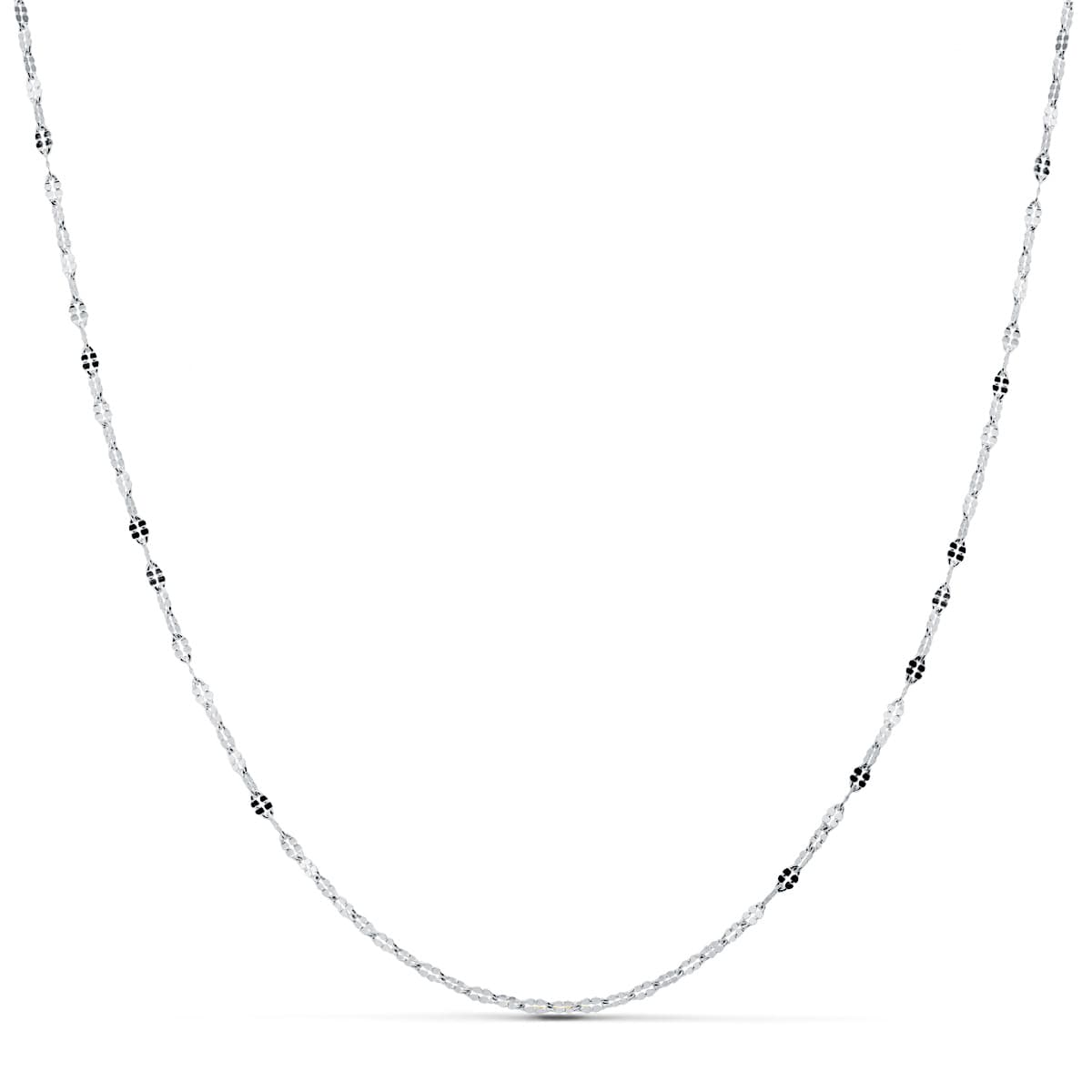 18K Solid White Gold Chain Flat Carved Links 1.5 mm 45 cm