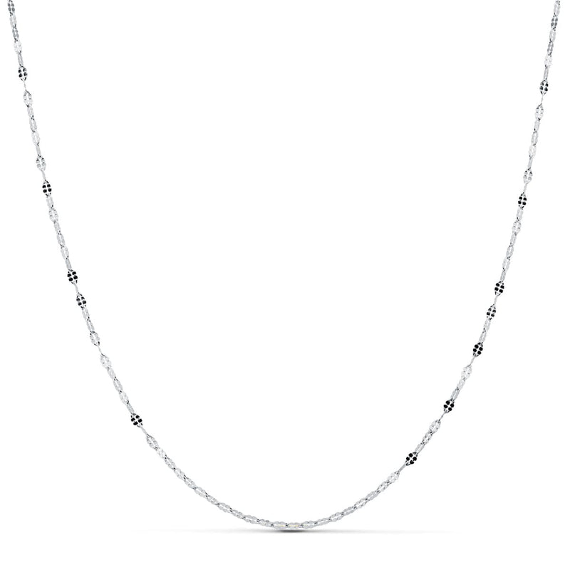 18K Cadena Maciza Oro Blanco Eslabones Planos Tallados 1.5 mm 40 cm