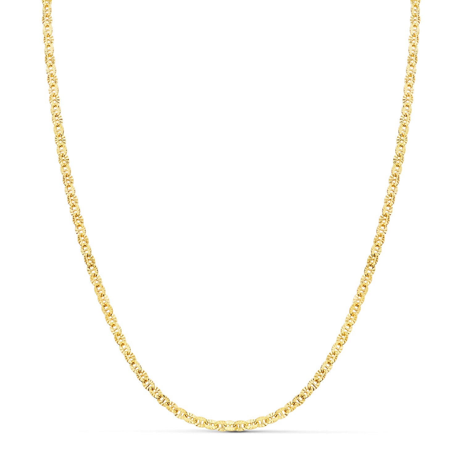 18K Yellow Gold Hollow Forced Chain Carved Link Long 40 cm Wide 2 mm