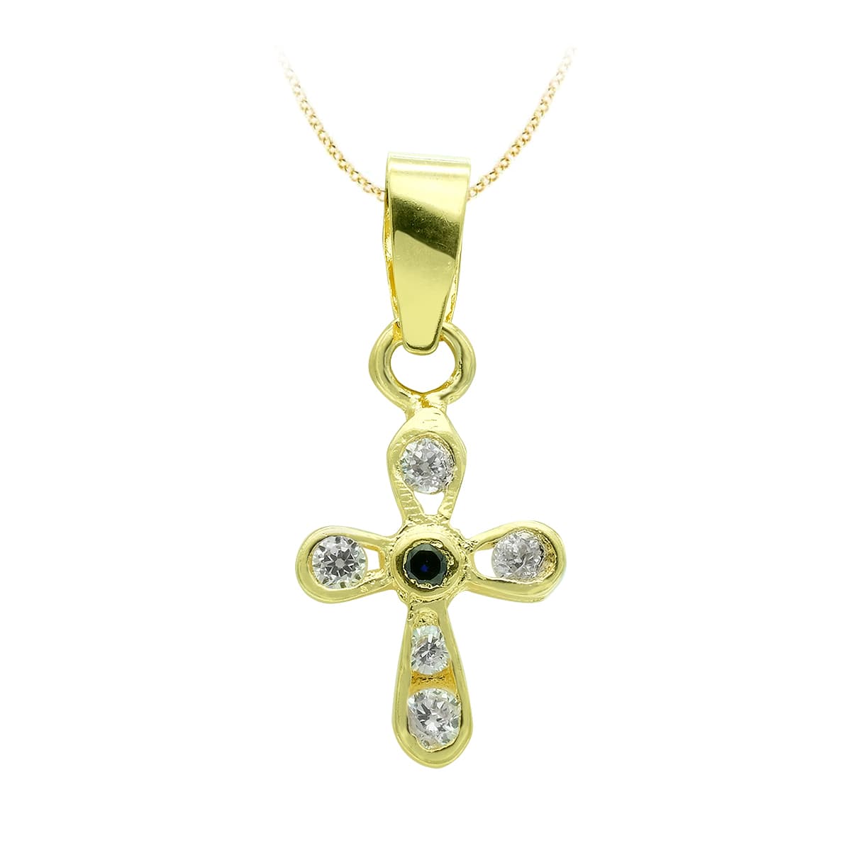 18K Yellow Gold Cross Cubic Zirconia 14x9 mm