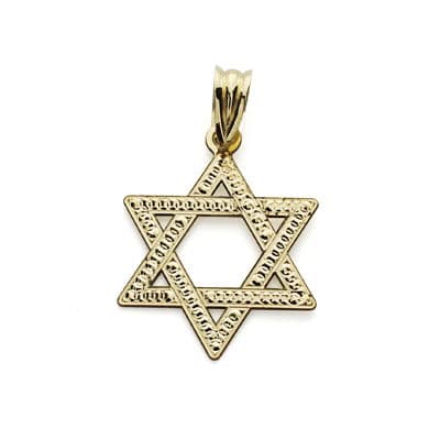 18K Star of David Pendant 23x18 mm Carved