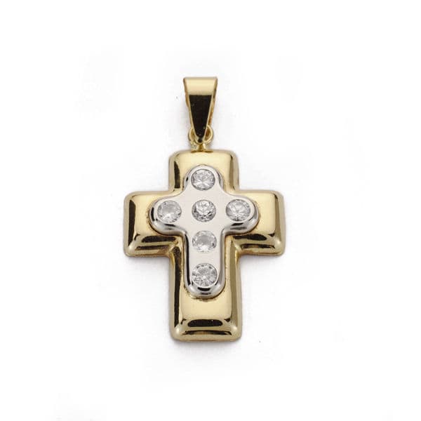 18K Bicolor Cross With Zirconia 22x15 mm