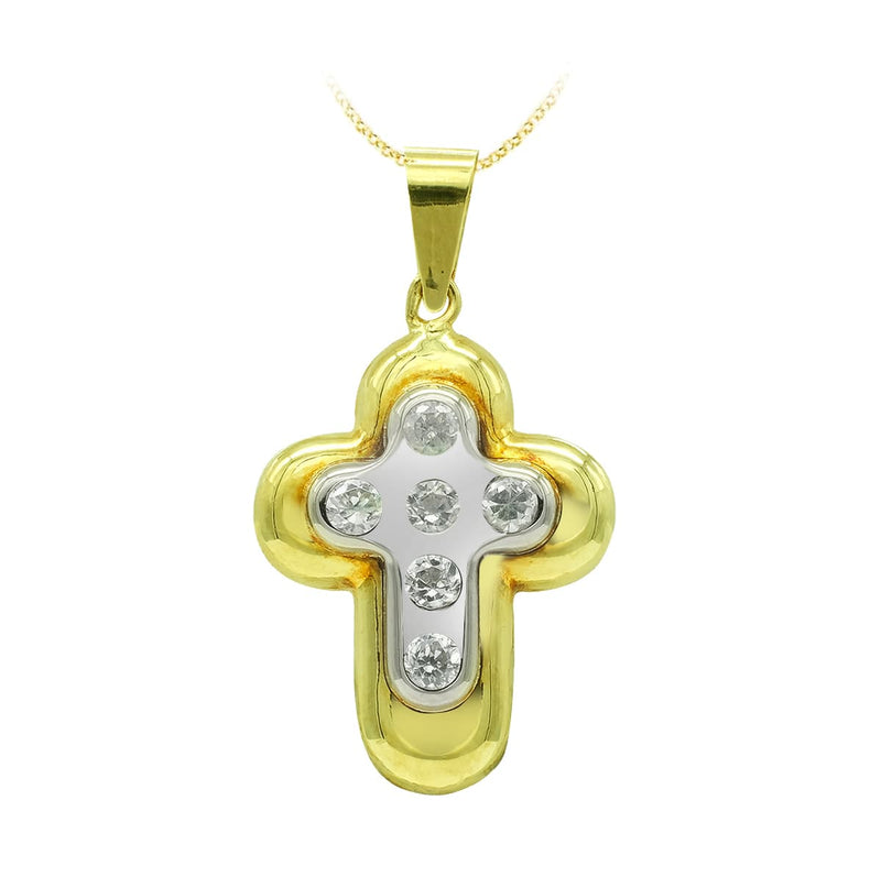 18K Cruz Oro Bicolor Y Circonitas 22x15 mm