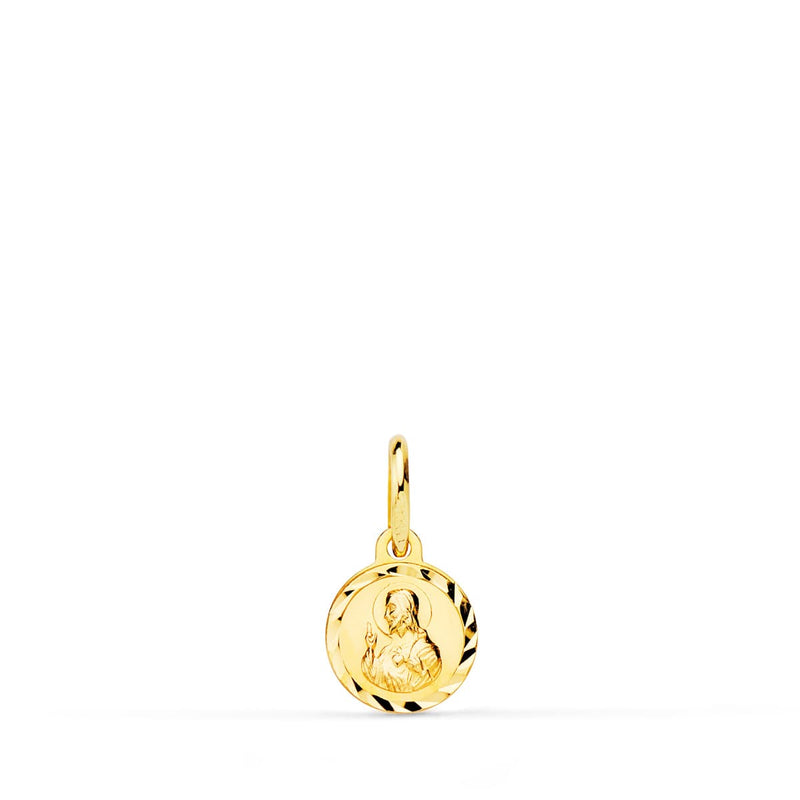 Médaille 18K Sacré Coeur de Jésus Christ Sculptée 8 mm