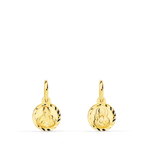 18K Mini Scapular of the Virgin of Carmen and the Heart of Jesus Carved 8 mm