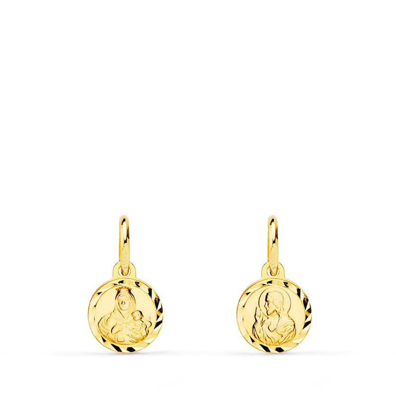 Mini Vierge Scapulaire de Carmen et Cœur de Jésus sculpté 18 carats 8 mm