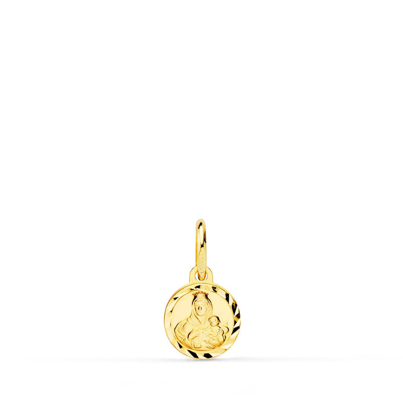 18K Yellow Gold Mini Medal Virgin of Carmen Carved 8 mm