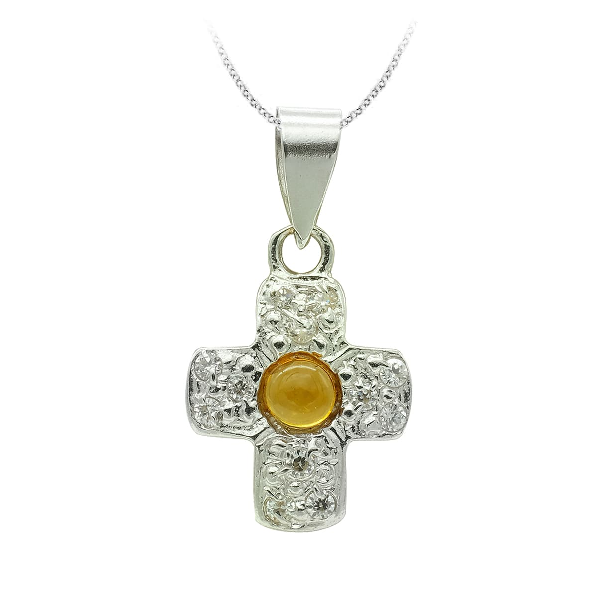 18K White Gold Cross With Zirconia 14x10 mm