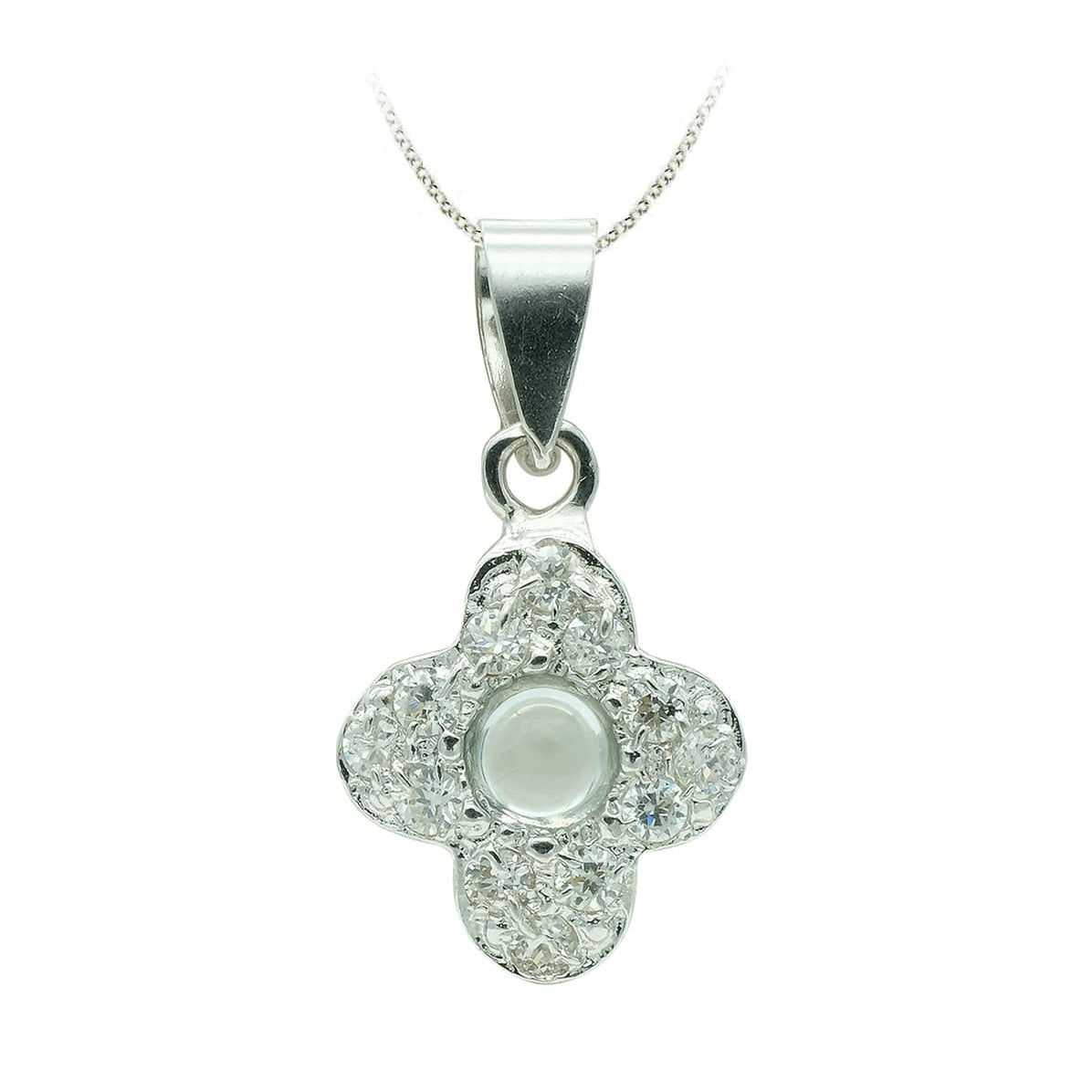 18K White Gold Cross With Zirconia 14x10 mm
