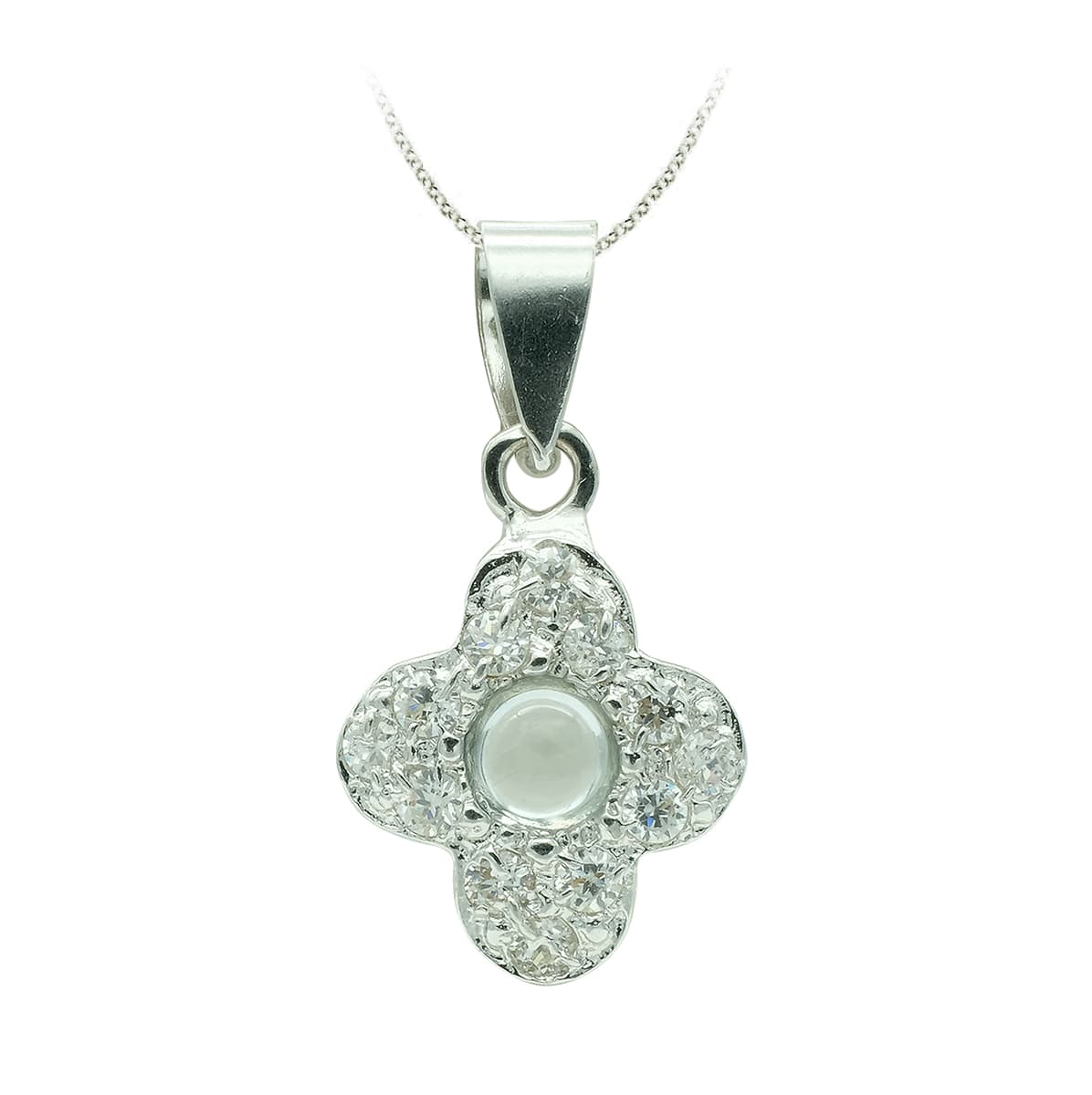 18K White Gold Cross With Zirconia 14x10 mm