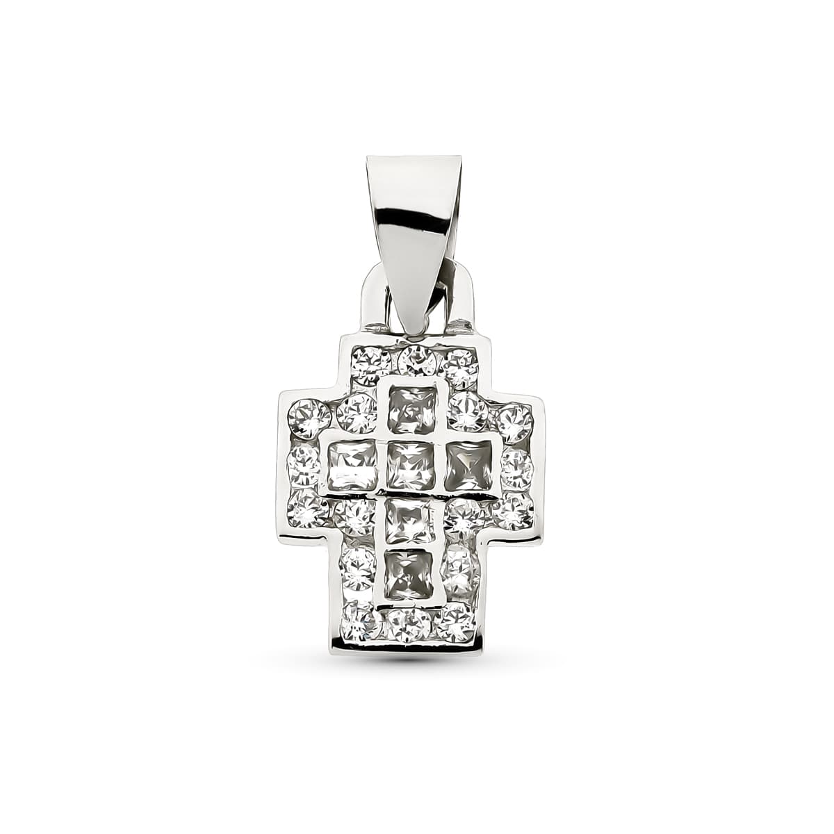 18K White Gold Cross With 24 Zirconias 17x11 mm