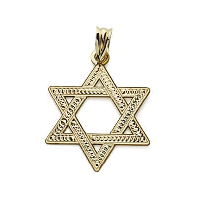 18K Star of David Pendant 22 mm Carved