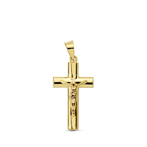 18K Cruz Cristo Hueca Palo Oval 23x12 mm