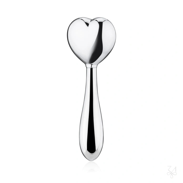 Sonajero de bebé de plata de ley con corazón y mango