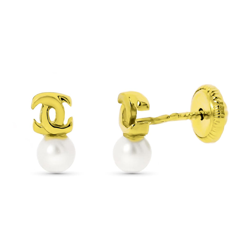 18K Yellow Gold Earrings with Diamonds and Pearls