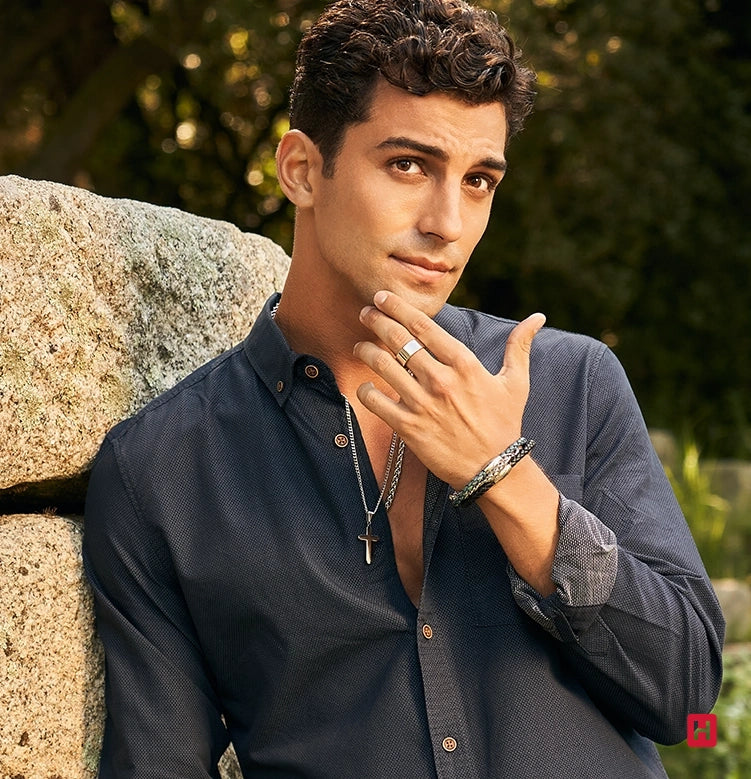 Men's Steel Leather Black Style Bracelet