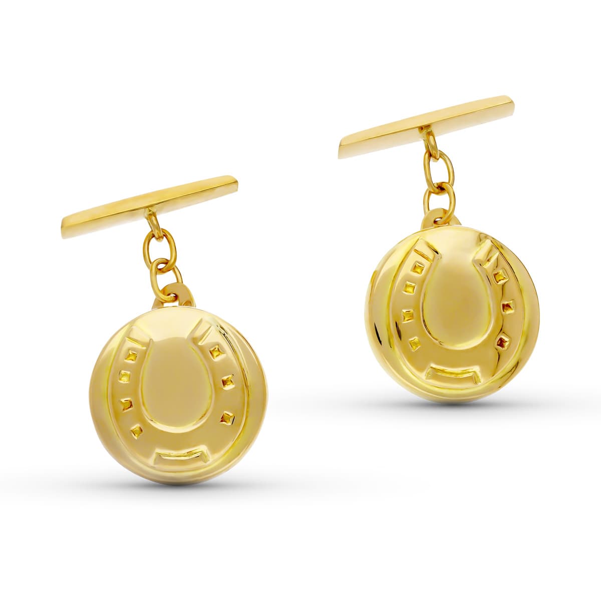 18K Yellow Gold Round Horseshoe Cufflinks 15 mm