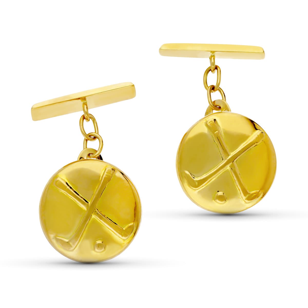 18K Yellow Gold Round Golf Cufflinks 15 mm