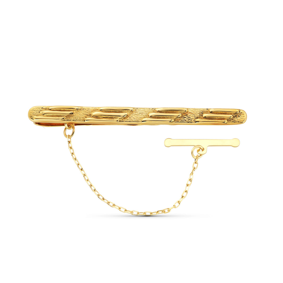 18K Needle Tie Clip Matte and Shiny Yellow Gold Stripes